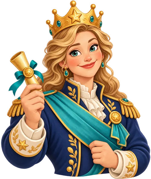 Queen Clara, a smiling storybook queen